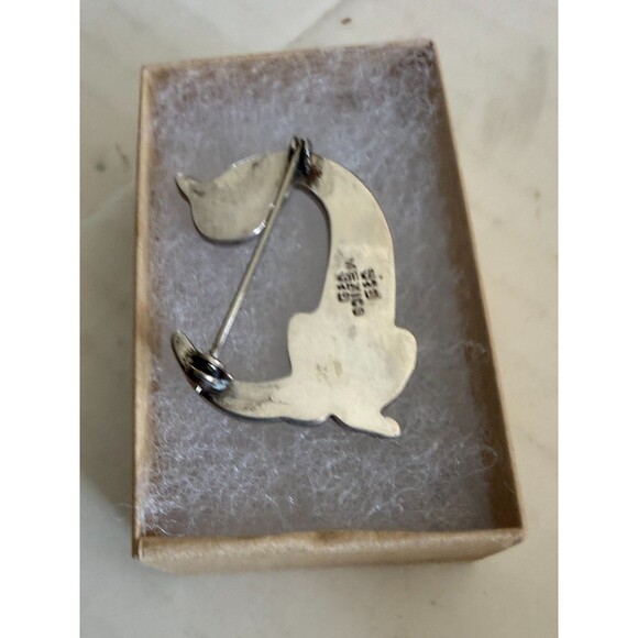 Rare Vintage Mexico Artisan Signed Sterling Silver Letter C Cat Brooch - Picture 3 of 3